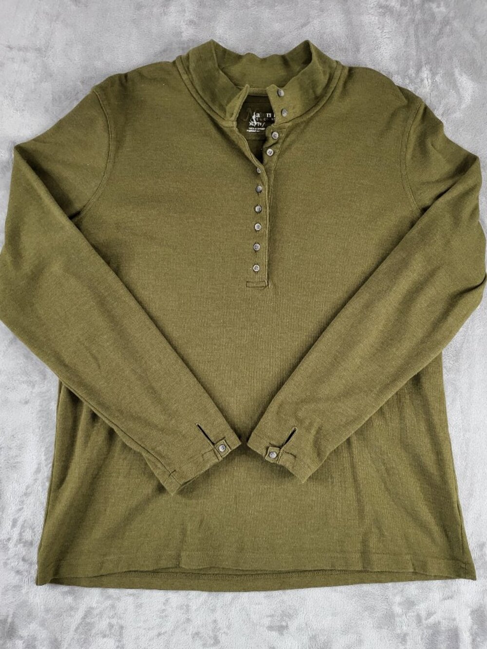 Natural Reflections Olive Green Ribbed Henley Long Sleeve Mock Neck Top XL